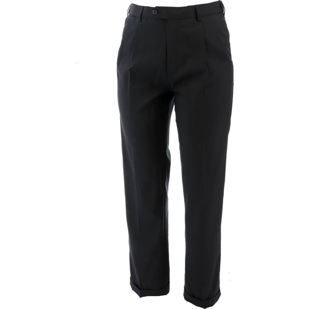 NWT LANDS'‎ END TALL YEAR ROUNDER PLEATED WOOL PANTS BLACK 38T- DOUBLE HEMMED